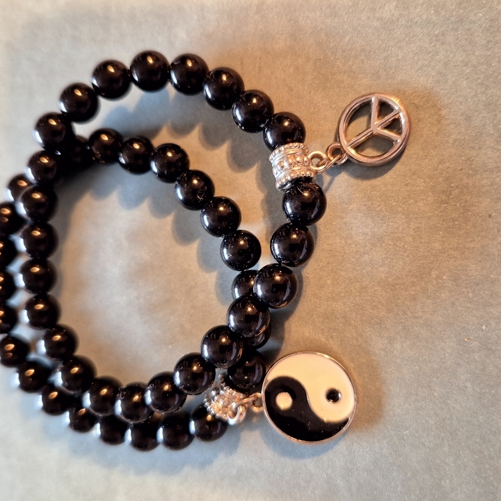 Black Beaded Yin Yang Bracelet Set